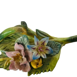 Dresden Flower Figurine Saxony West Germany W sculpture gift decor miniature floral collectible vintage antique leaf rose lily violet gold