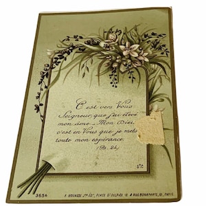 HOLY PRAYER CARD vintage Catholic Christian Jesus Christ Mary God paper antique ephemera church gift museum 1965 France L&#39;abbaye D&#39;igny