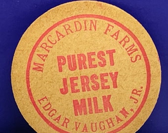 MILK BOTTLE CAP vintage advertising dairy farm ephemera paper label vtg usa americana sign pog cream purest Jersey Marcardin Edgar Vaughan