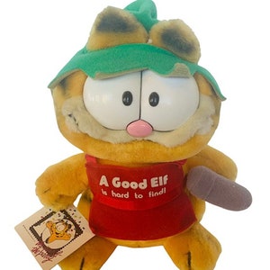 Garfield Plush Stuffed Animal Toy 1978 Dakin nwt tags vintage cartoon cat John Odie figure Christmas Good elf hard to find holiday