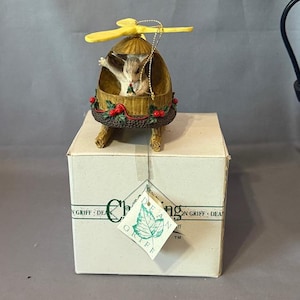 Vintage Charming Tails Figurine Mouse Fitz Floyd Christmas Whirly Helicopter Box