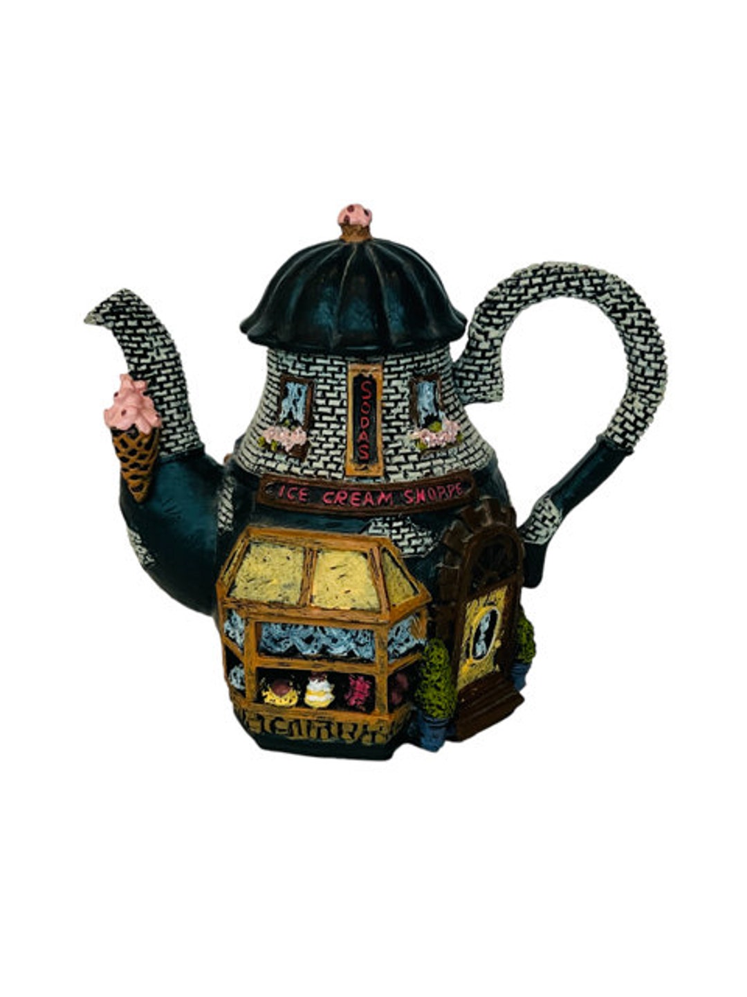 Hometown Teapot Cottage House Figurine Tea Pot Home Town Ice Cream Shop