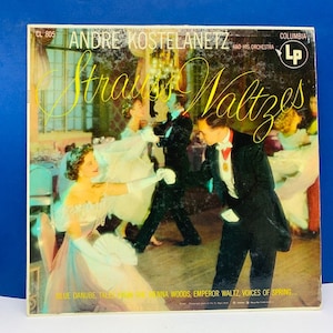 VINYL RECORD VINTAGE 33 rpm music album lp vtg with cover sleeve mcm 12 inch 12&quot; Andre Kostelanetz orchestra Strauss Waltzes