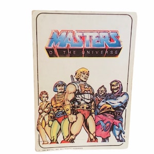 CALENDÁRIO DO UNIVERSO DOS MESTRES 1986 Mattel He-Man She-Ra Esqueleto cartão figura de ação brinquedo arte papel efêmera desenho animado Hordak Teela Man at Arms