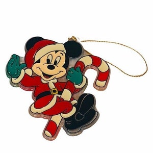 Mickey Mouse Christmas ornament holiday vtg resin candy cane Disney souvenir hat A1