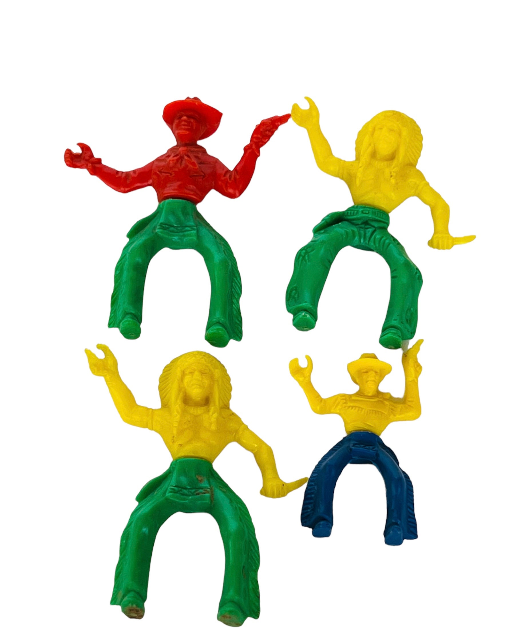 Plastic Cowboy Western Indian Native Toy Figure marx mpc hong kong LOT 2 colors