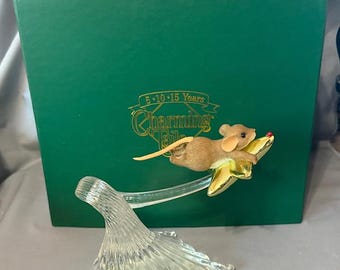 Figura de colas encantadora vintage de ratón Fitz Floyd, premio navideño "Pide tus deseos y no te dejes ir"
