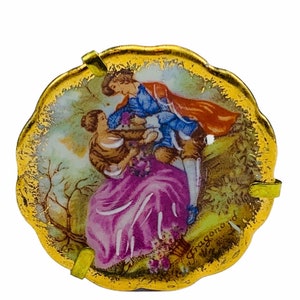 Limoges France art deco vtg plate miniature French picnic gold stand victorian picnic patriot violet dress A2