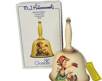 HUMMEL GOEBEL BELL 1979 Vintage Porzellan Figur Westdeutschland W Nib Box mi original Vtg Mädchen Korb 2. Auflage