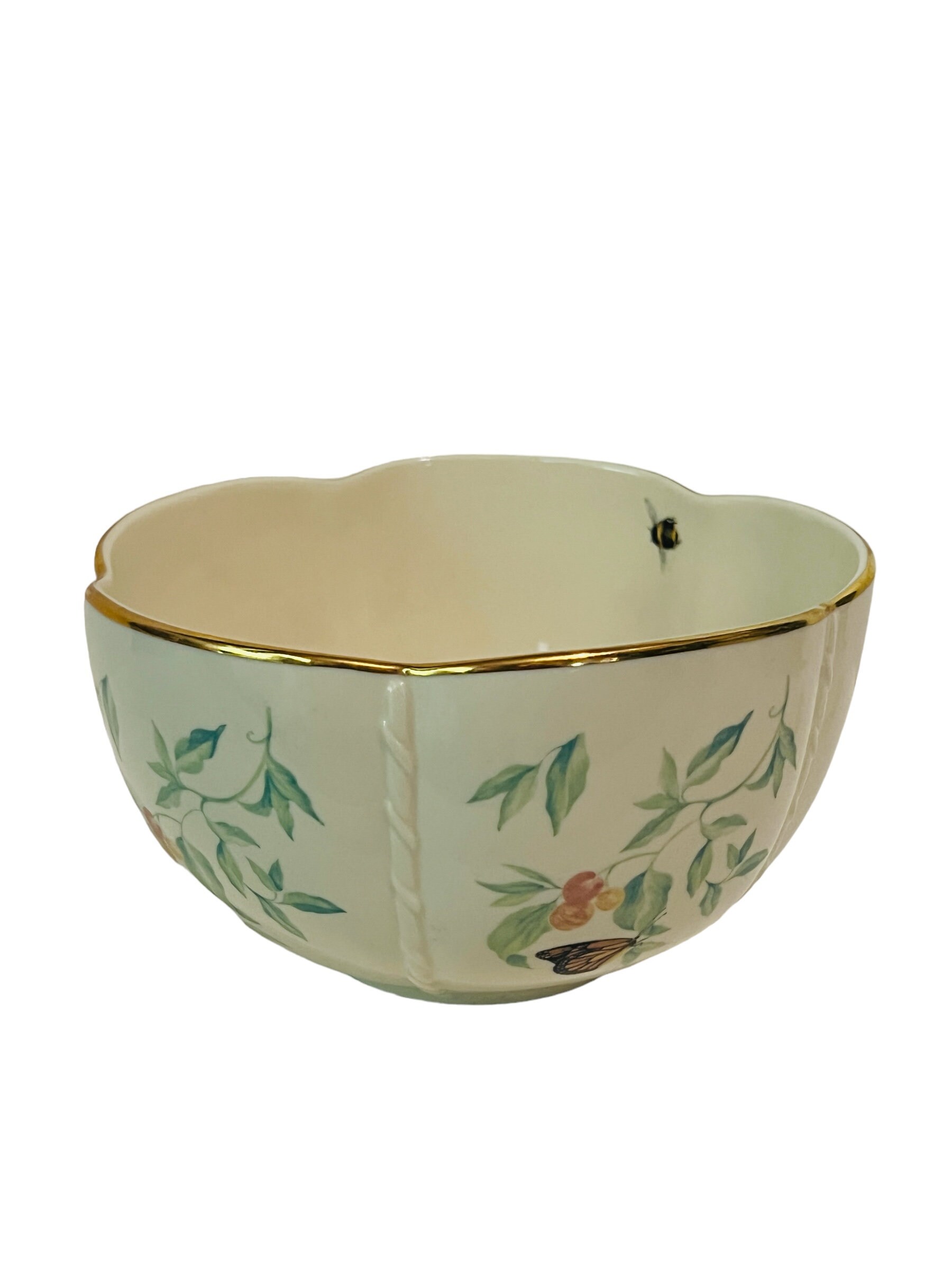 Lenox Serenade candy dish nut bowl 24k gold Morningside Cottage Butterfly Bee