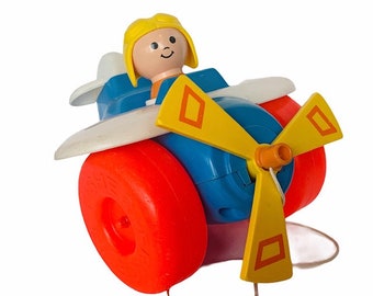 FISHER PRICE VINTAGE 1960s pull pretend play antique Little People Airplane Jet plane pilot 171