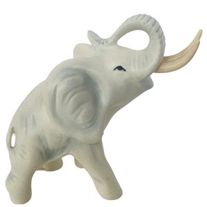 Elephant Figurine Pachyderm sculpture statue gift decor trunk up porcelain ceramic vintage mcm vtg antique signed Jalisco Guadalajara