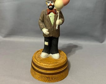 Vintage Emmett Kelly Clown Figurine Circus Carnival Music Box Flambro Balloons