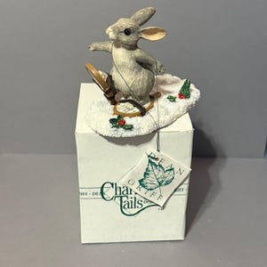 Vintage Charming Tails Figurine Mouse Fitz Floyd Christmas Blinkey Snow Shoeing
