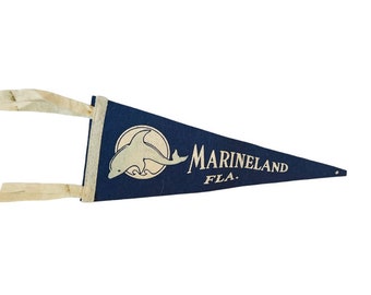Marineland Florida FLA antique vtg pennant flag banner marine land whale 1960s ALC2