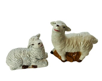 Salt Pepper Shakers vtg figurines Lamb Sheep anthropomorphic animals Nativity