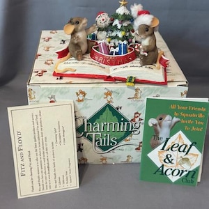 Vintage Charming Tails Figurine Mouse Fitz Floyd Christmas Joy Pop Up Tree Xmas