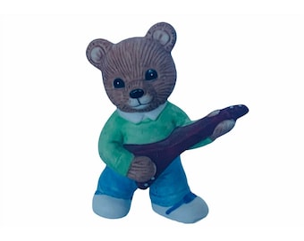 Homco Figurine Teddy Bear Cub Home Interior Gift vtg anthropomorphic guitar play