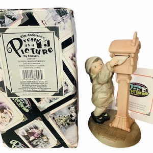 PRETTY AS A PICTURE Enesco porcelain figurine artist Kim Anderson art vintage sculpture collectible nib box Sending warmest wishes mail drop