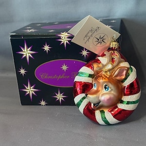 Vintage Christopher Radko Glass Christmas Ornament Box Peppermint Pop Two Sided