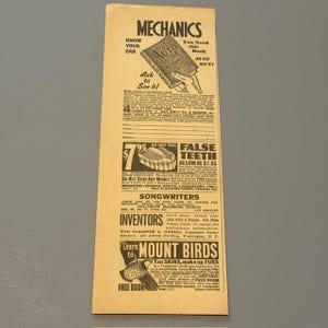 Vintage Print Ad 1938 Advertising 9.5X3.5 Startling Stories False Teeth Mechanic