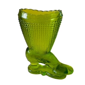 Fenton Glass Boot Shoe Heel Slipper figurine Boyds Westmoreland vtg Olive Green