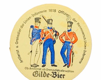 BEER DRINK COASTER vintage paper ephemera advertising barware vtg mcm cocktail tiki bar decor West Germany W Gilde Bier offizier 1818