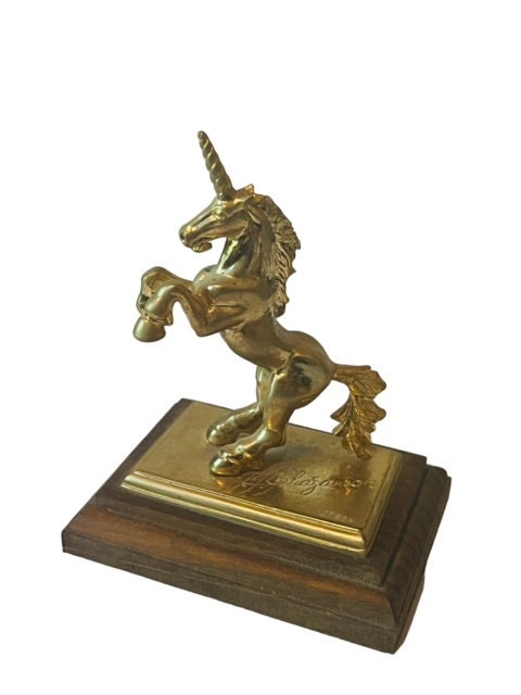 Unicorn Figurine Pewter Gold Brass SIGNED Pegasus Fantasy JJ