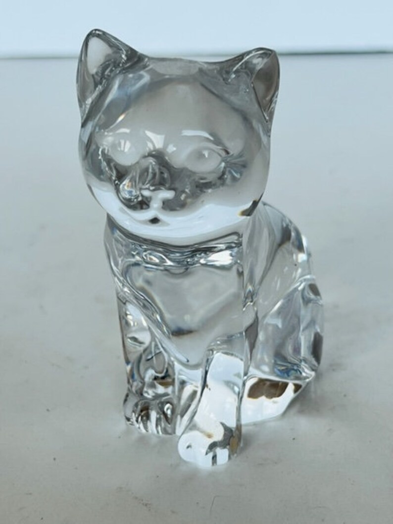 Cat Kitten Figurine Sculpture Vtg Glass Crystal Paperweight - Etsy