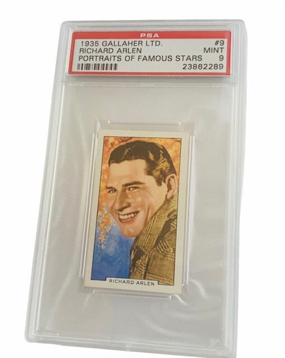 cigarette mint card Gallaher LTD Cigarettes Tobacco Trading Card Graded PSA 9 MINT 1935  Portraits Famous Movie Stars Film Episodes #9 Richard Arlen Song Eagle