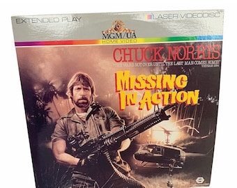 LASER DISC VINTAGE Movie laserdiscs electronic 12 inch 12" original case film discovision 1984 Missing In Action Chuck Norris war Vietnam