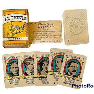 Russell Big Little Card Game 1939 vtg biblioteca antiga EUA vol 2 II Autores Mass AC1