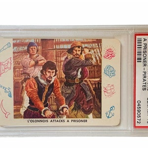 Buccaneers Pirates Raiders Trading Collectors Card 1959 Cardo Trading Leaf Guild Graded Mint PSA 10 Francis L'olonnois attacks prisoner P8