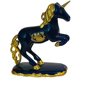 Einhorn Figur Pegasus Franklin Mint Treasury Mystic Limoges Kobalt Blau Gold