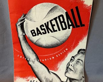 Tryckt annons för vintage basketprogram från 1955, Chicago Stadium Review, laguppställning, efemera