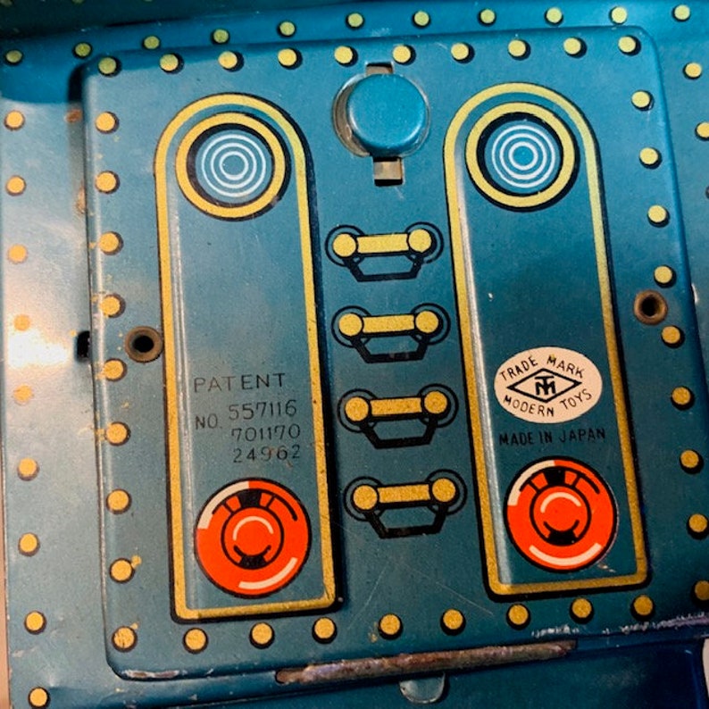 WESTERN TRAIN JAPAN Modern Toys tin litho battery operated vintage 1960s locomotive engine green gold vtg mcm trademark trade mark