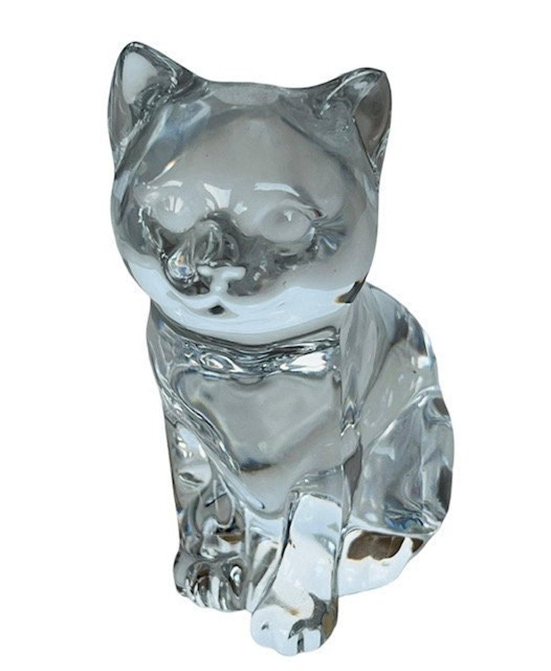 Cat Kitten Figurine Sculpture Vtg Glass Crystal Paperweight