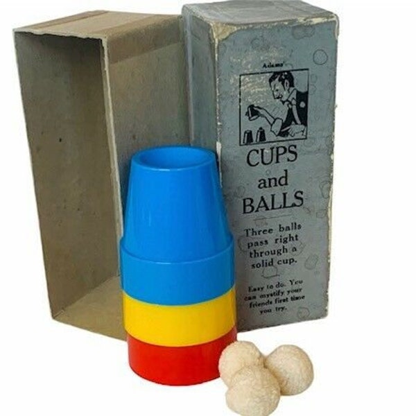 Antique toys Cups And Balls original box plastic vtg play set complete Magic mcm