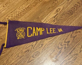 Vintage Pennant Flag Historical Memorabilia 1960s Camp Lee Virginia VA Purple