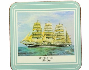 BEER DRINK COASTER vintage paper ephemera advertising barware vtg mcm cocktail tiki bar decor England boat bessel ship Krusenstern