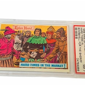 Robin Hood Trading Card 1959 Master Vending Graded Slabbed PSA 7 Nahe Mint Nottingham Castle England Bombshell sheriff #2 Hard Times Market
