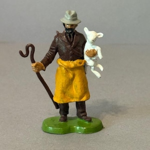 Vintage Britains Deetail Farm People Toy Miniature England 1972 Shepherd Lamb