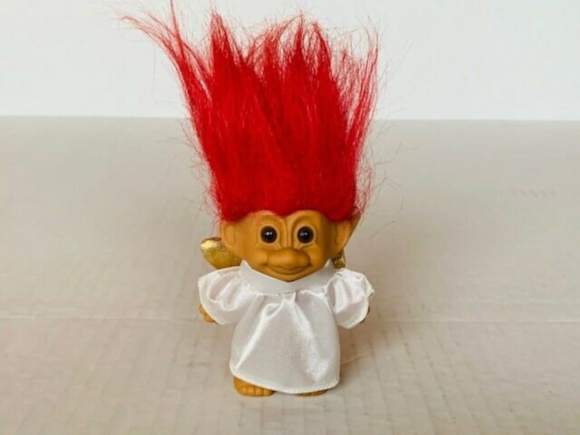 Russ Berrie Troll Doll Toy Figure Vtg Fuzzy Hair Red Christmas Etsy