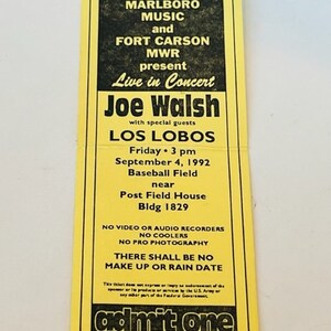 Joe Walsh Los Lobos Konzertticket Stub Vintage Musik Memorabilia Rockband Pop Country Metal Rap Ephemera Colorado CO 1992 Springs