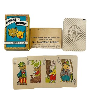 Russell Big Little Card Game 1939 vtg biblioteca antiga EUA vol V Animal Rummy 5 AC1