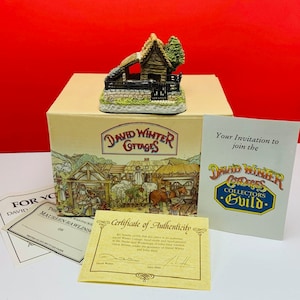 DAVID WINTER COTTAGE vintage figurine statue sculpture vtg great britain england nib box coa house Hine 1982 Buckinghamshire bull pen