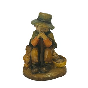 Anri Ferrandiz Italy Hand Carved Figurine Vtg Signed RARE Sitting Bunny Cane Boy