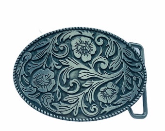 BELT BUCKLE VINTAGE collectible accessory mcm silver steel flower floral art deco thistle thorns Rage