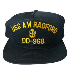USS Aw Radford DD-968 Military snapback memorabilia hat cap vtg veteran Navy USN