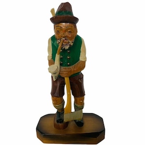 Carved Wooden Figure West Germany Black Forest Man Axe Pipe Ax wood figurine vtg